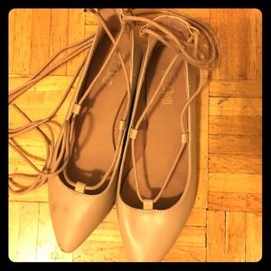 Beige Women’s Lace-Up Ballet Flats